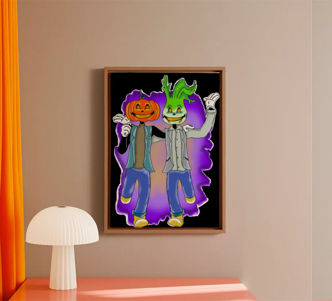 O'Lanterns Lustiges Halloween Jack O'Lantern Cartoon Design Leinwand mit Schattenfugenrahmen von sillyindustries