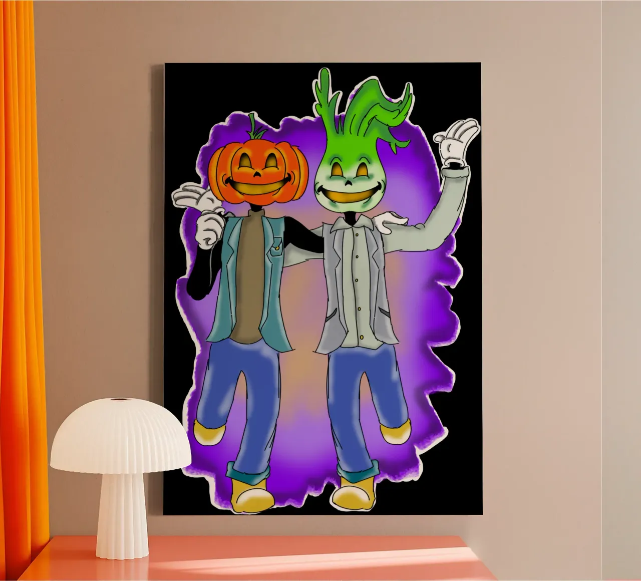 O'Lanterns Lustiges Halloween Jack O'Lantern Cartoon Design Leinwand mit Schattenfugenrahmen von sillyindustries