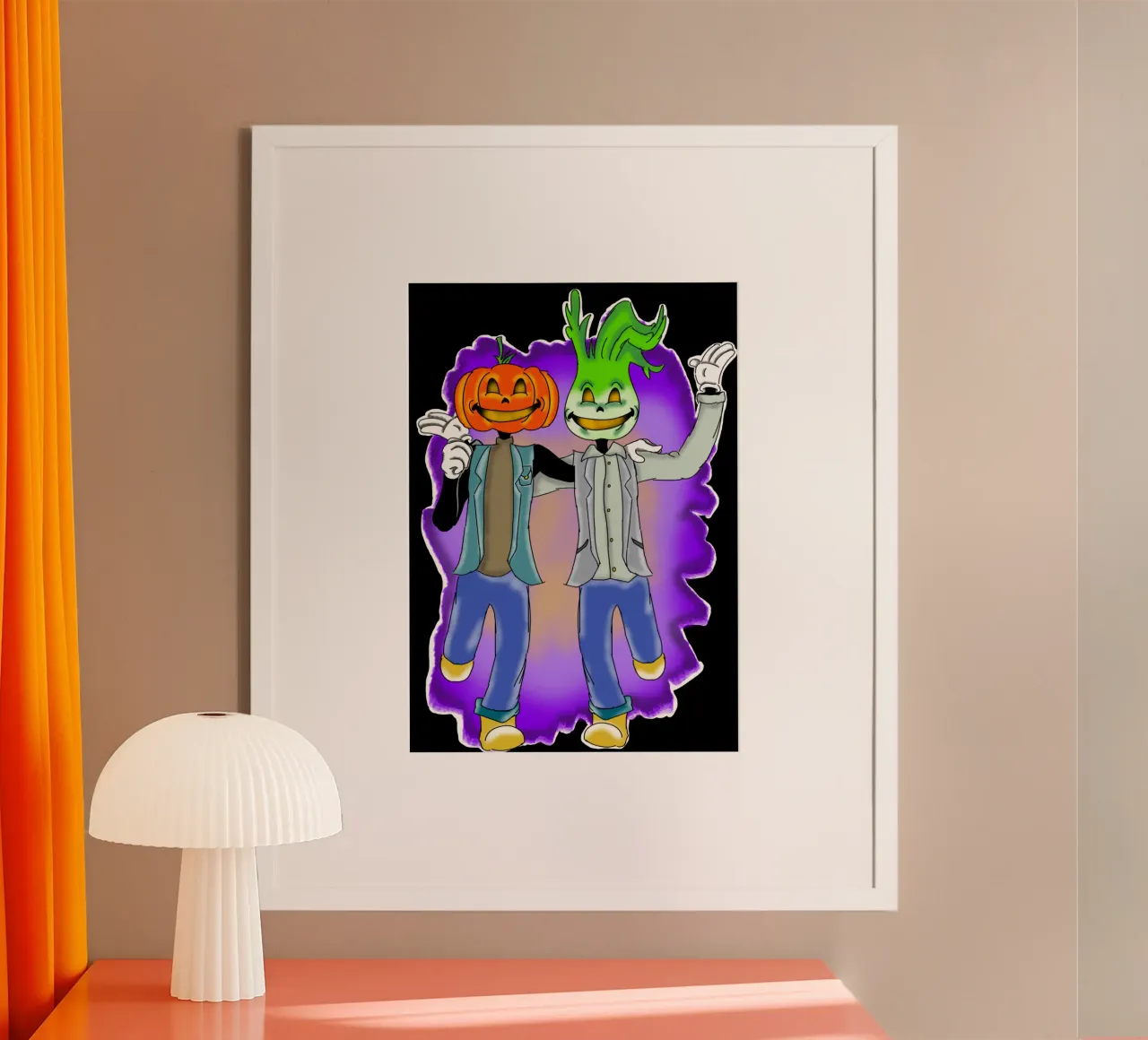 Lanterne Divertente Halloween Jack O'Lantern Cartoon Design poster con telaio in alluminio da sillyindustries