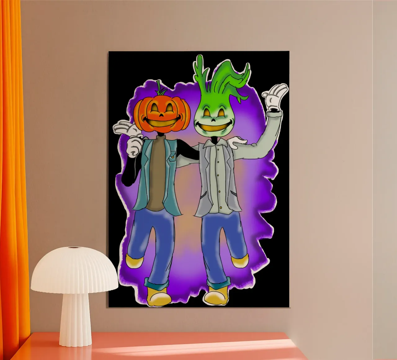 Lanterne Divertente Halloween Jack O'Lantern Cartoon Design poster con telaio in alluminio da sillyindustries