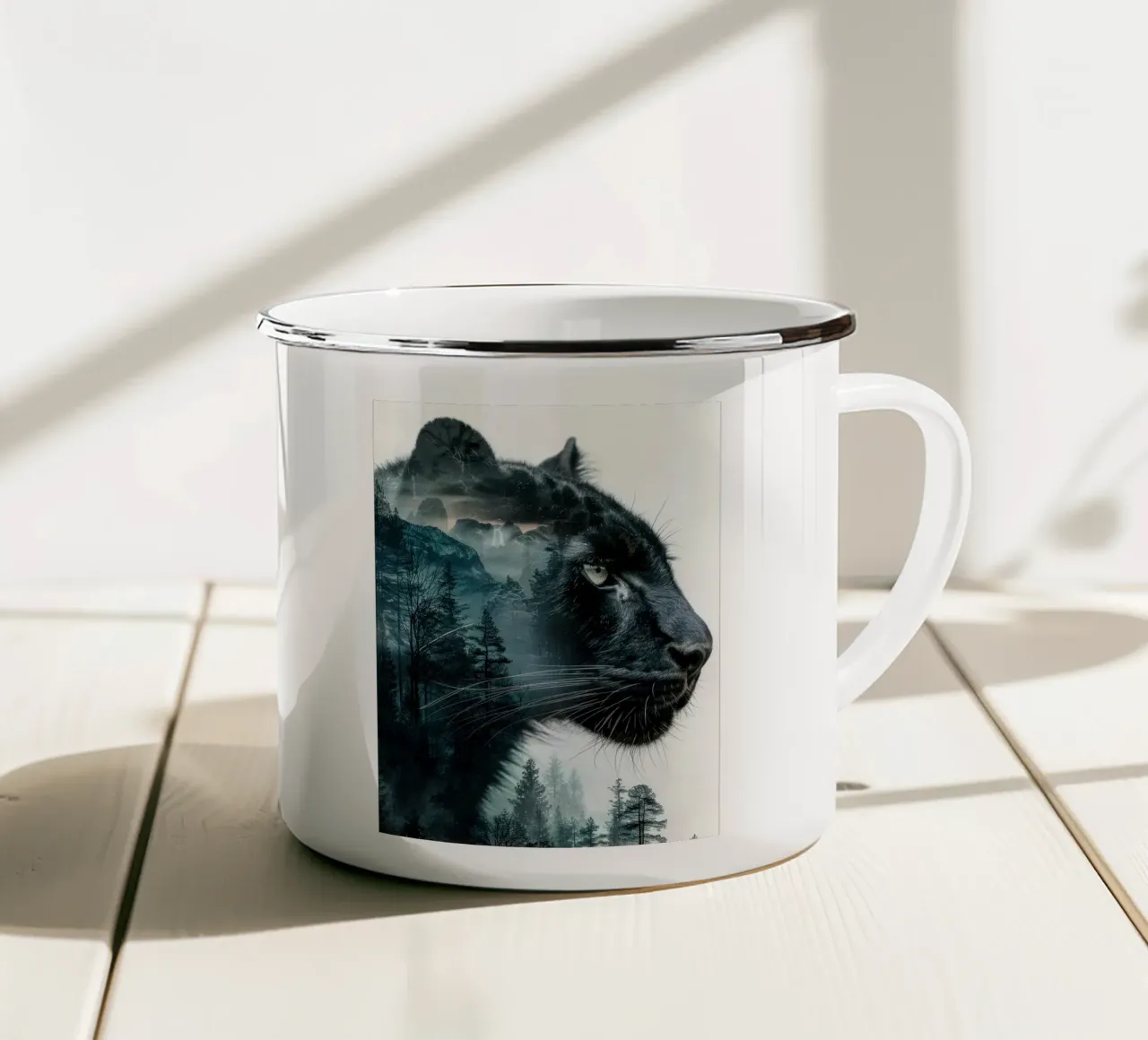 Ritratto di leopardo tazza in smalto da Barbara Wright