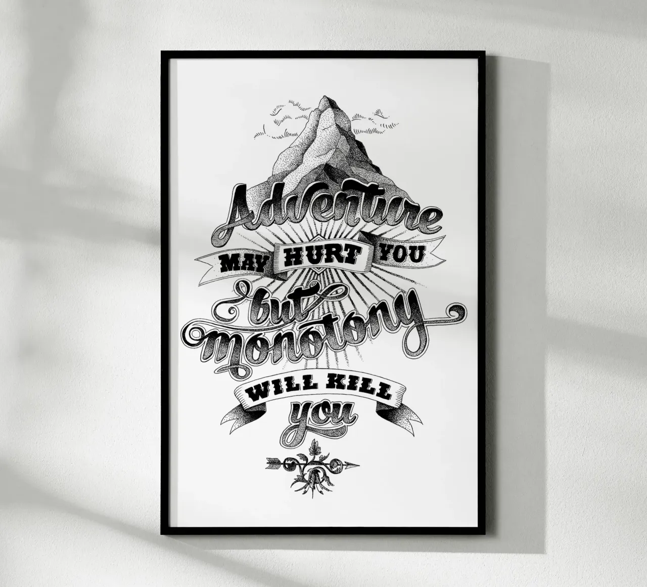 Adventure hand-lettering poster con telaio in legno da The True Type