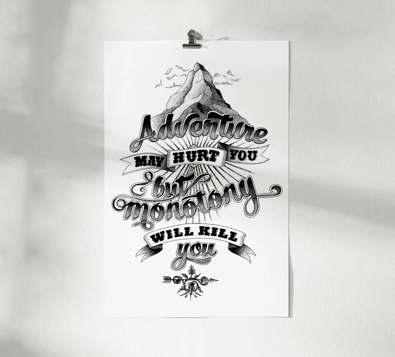 Adventure hand-lettering poster con telaio in legno da The True Type