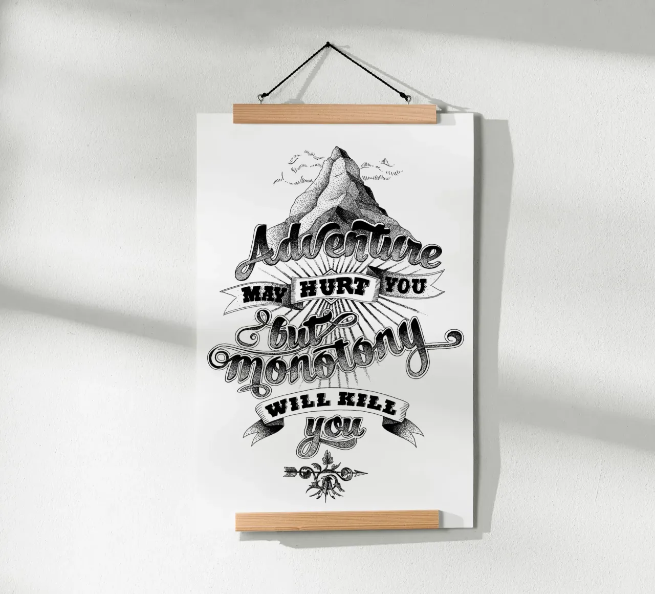 Adventure hand-lettering poster con telaio in legno da The True Type