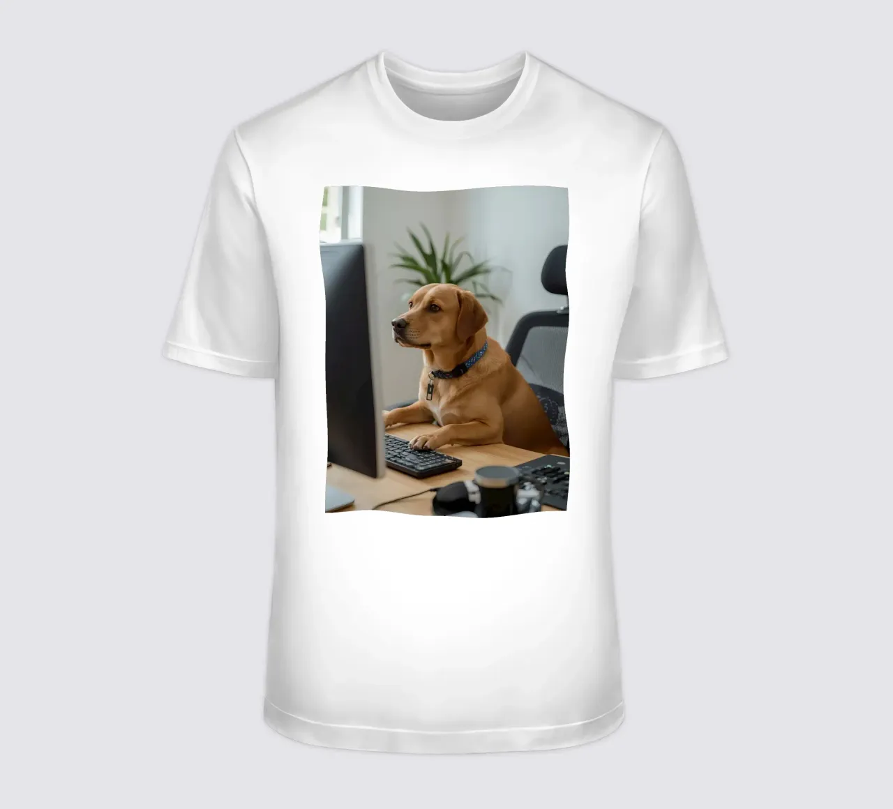 Cane seduto al computer a scrivere t-shirt da DesignDoodle