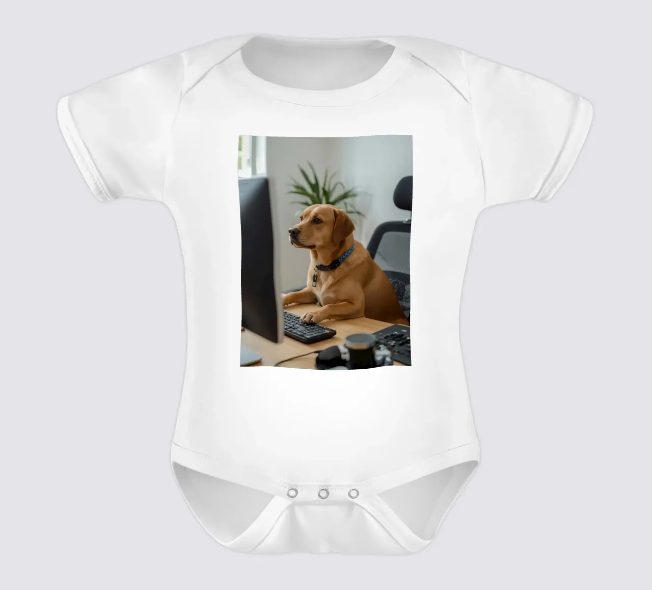 Cane seduto al computer a scrivere body neonato maniche corte da DesignDoodle