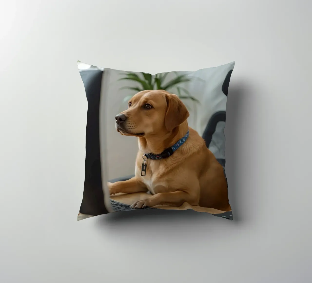 Cane seduto al computer a scrivere cuscino da DesignDoodle
