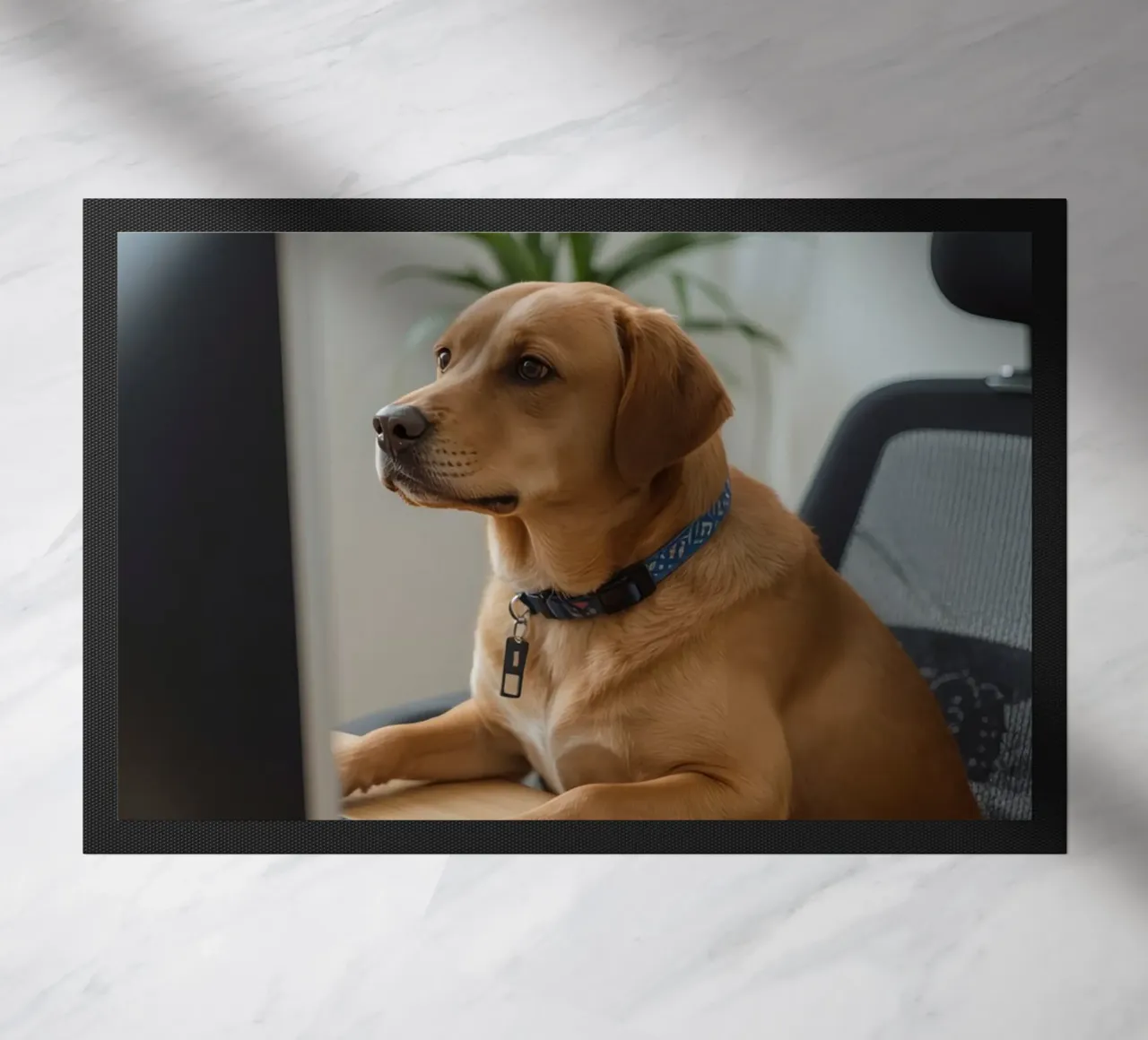 Cane seduto al computer a scrivere zerbino da DesignDoodle