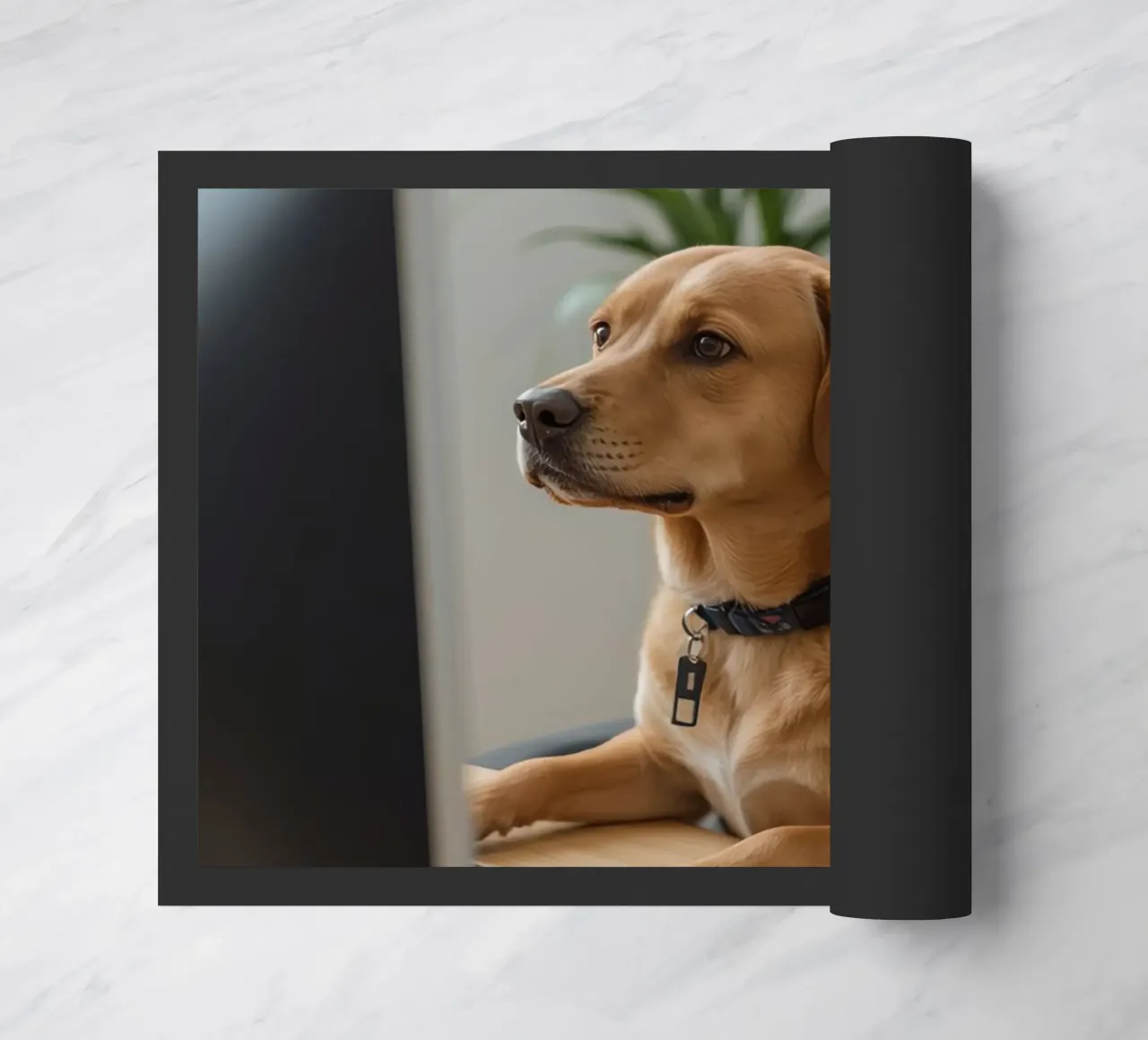 Cane seduto al computer a scrivere zerbino da DesignDoodle