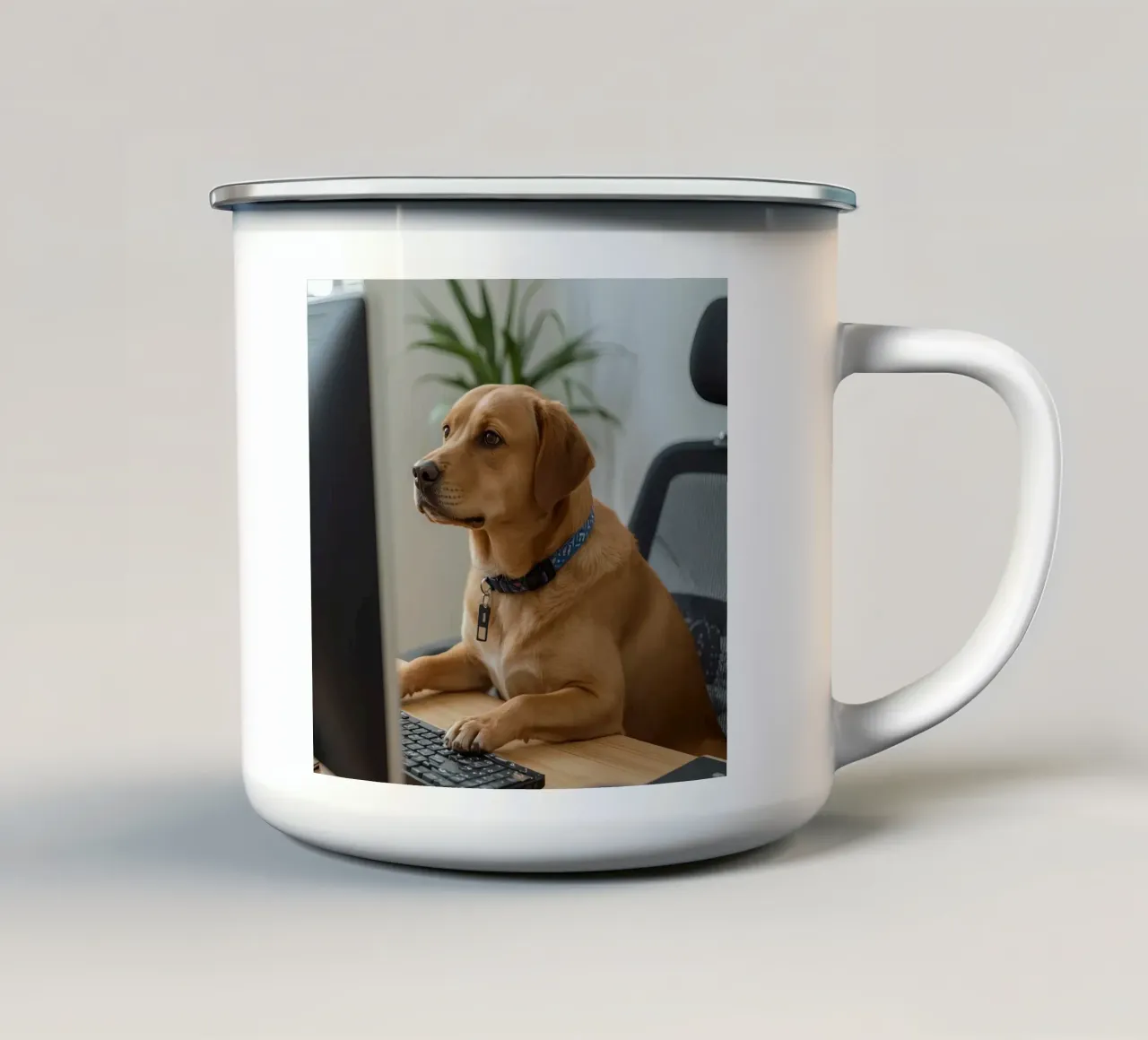 Cane seduto al computer a scrivere tazza in smalto da DesignDoodle