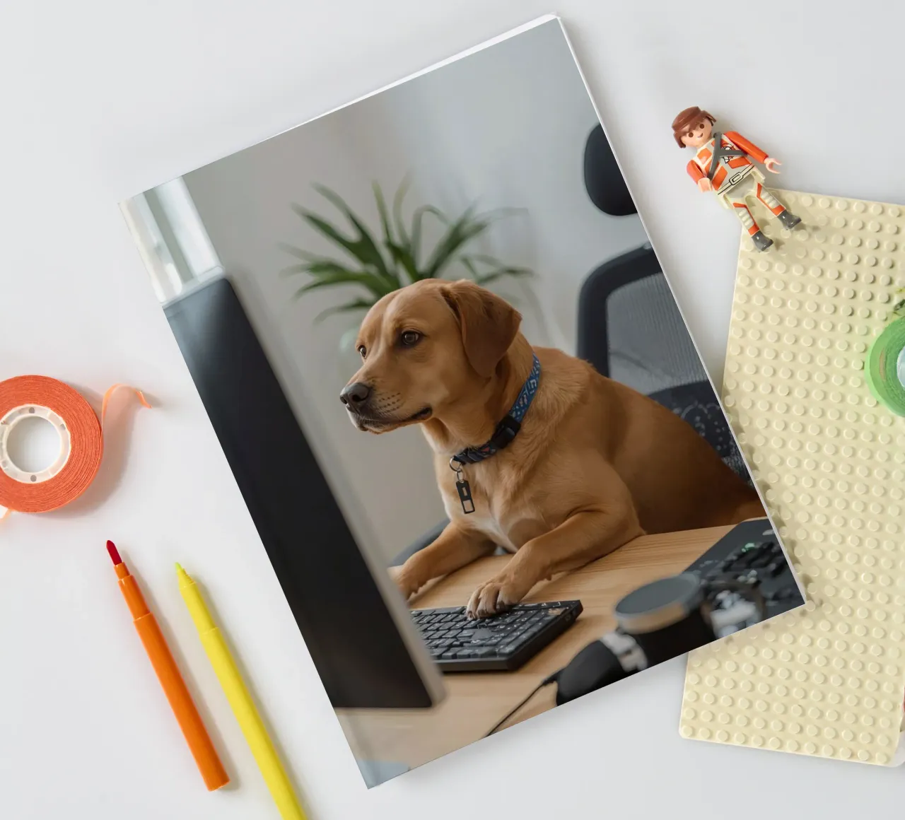 Dog Sitting at a Computer Typing notebook by DesignDoodle