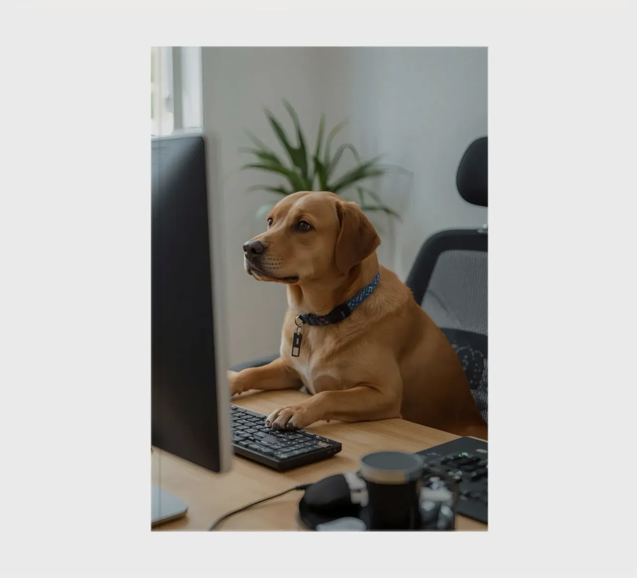 Dog Sitting at a Computer Typing notebook by DesignDoodle