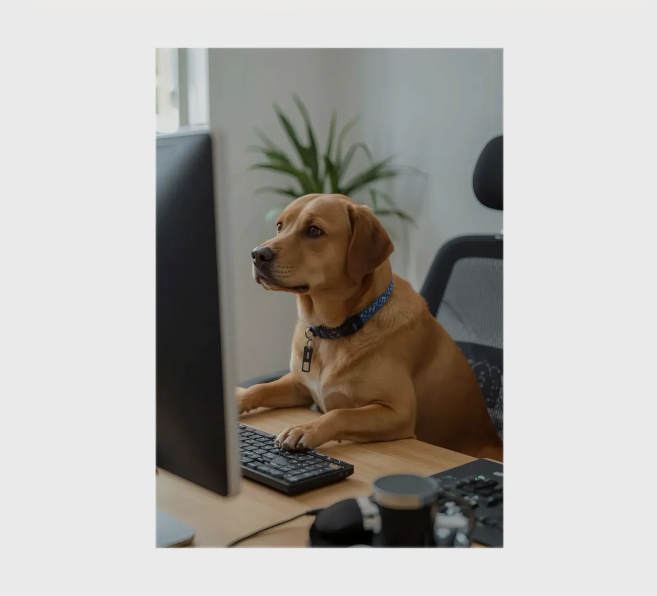 Dog Sitting at a Computer Typing notebook by DesignDoodle