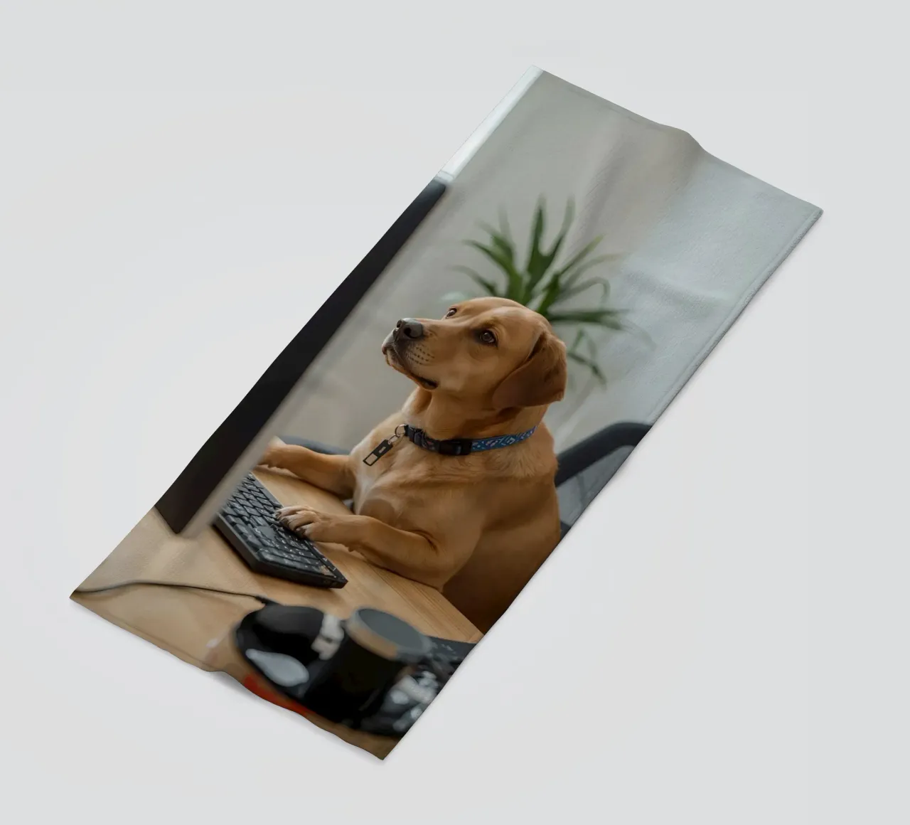 Cane seduto al computer a scrivere telo mare da DesignDoodle