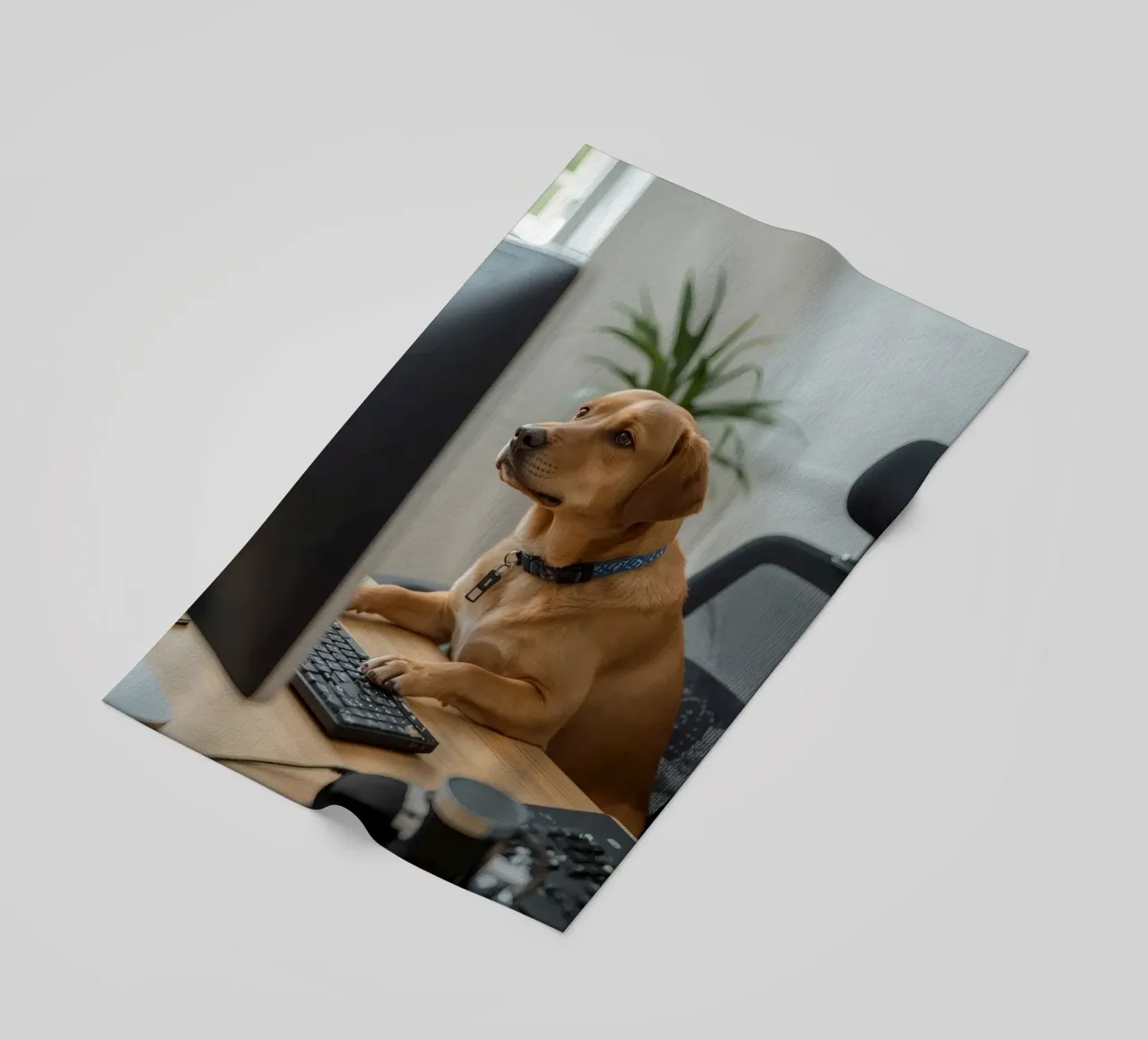 Cane seduto al computer a scrivere telo mare da DesignDoodle