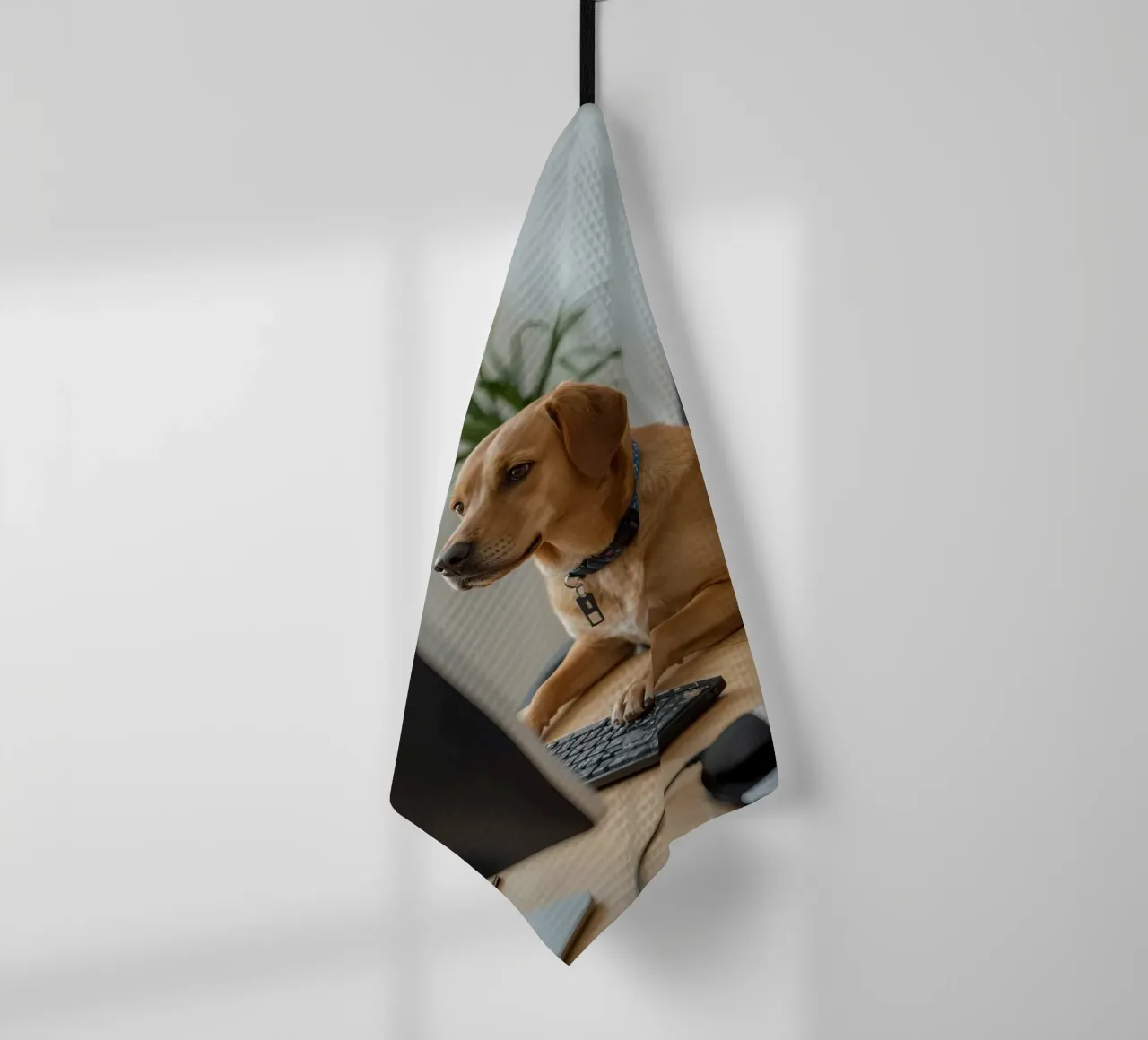 Cane seduto al computer a scrivere canovaccio da cucina da DesignDoodle