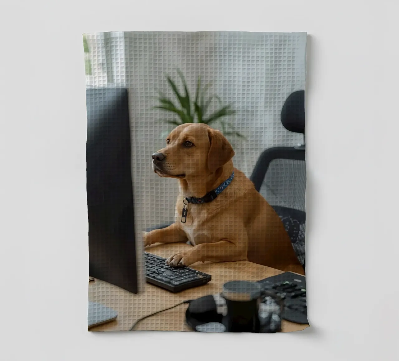 Cane seduto al computer a scrivere canovaccio da cucina da DesignDoodle