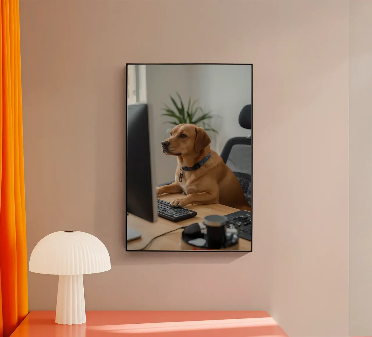 Cane seduto al computer a scrivere plexiglass da DesignDoodle