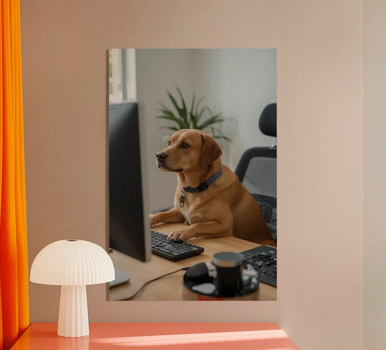 Cane seduto al computer a scrivere plexiglass da DesignDoodle