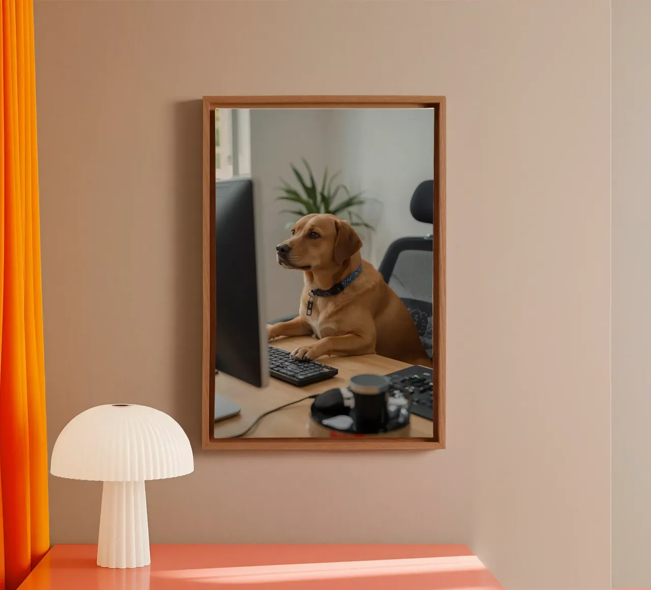 Dog Sitting at a Computer Typing canvas by DesignDoodle