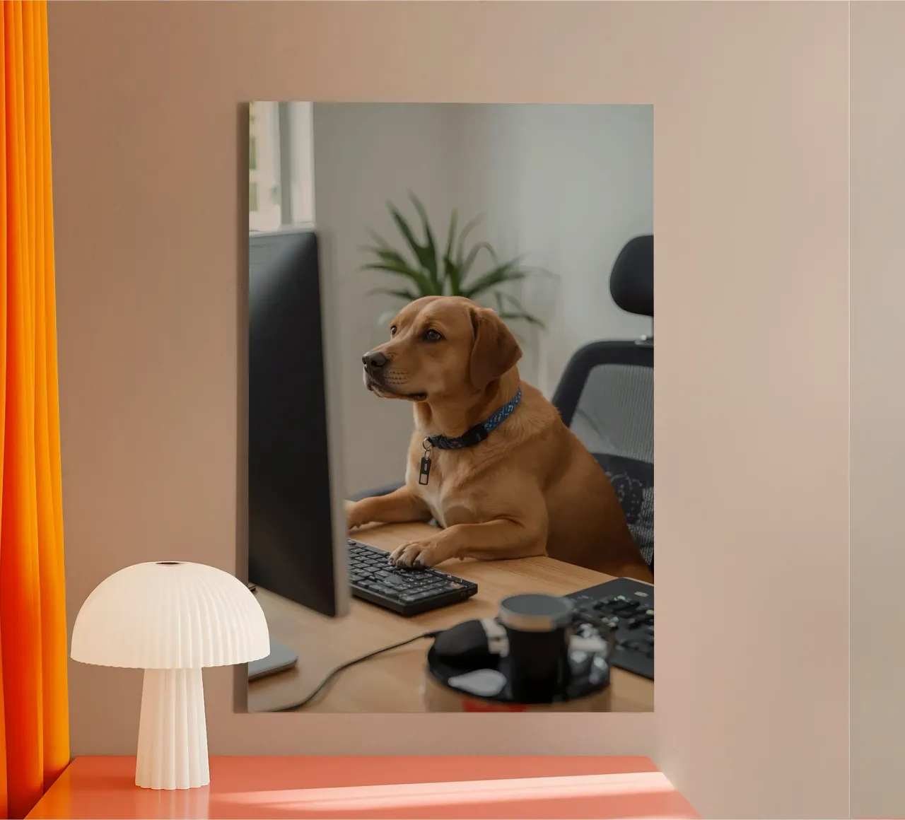 Dog Sitting at a Computer Typing canvas by DesignDoodle