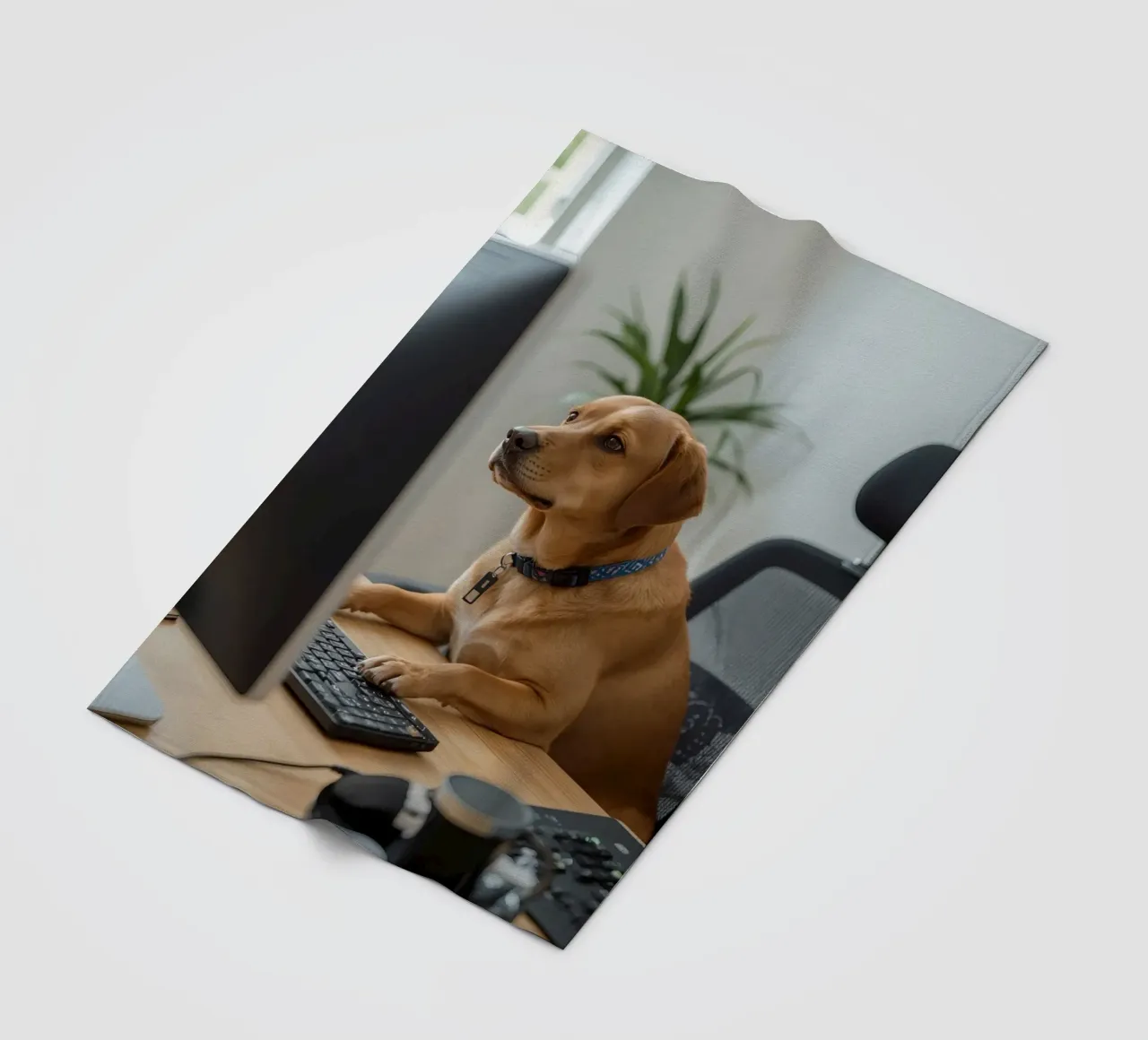 Cane seduto al computer a scrivere coperta in pile da DesignDoodle