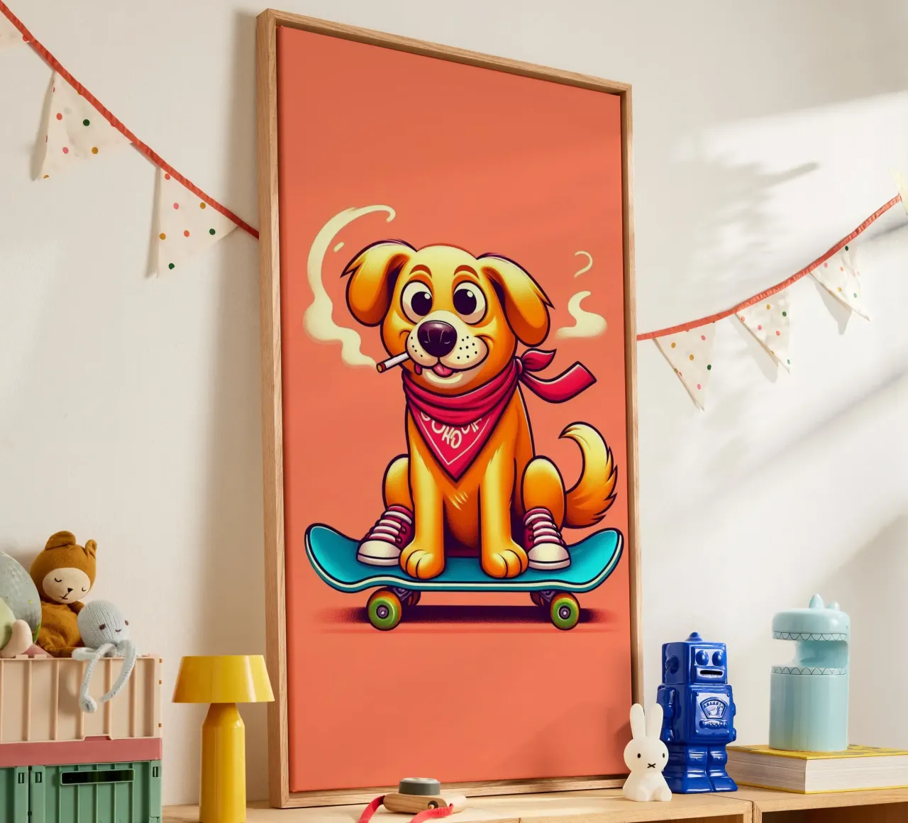 Hond op skateboard canvas met Baklijst van BenCoStyle