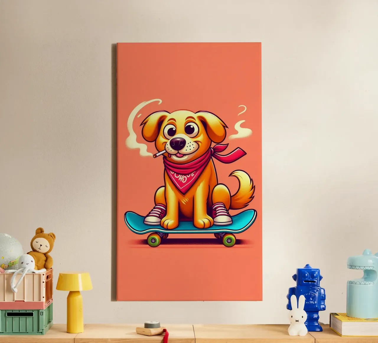 Hond op skateboard canvas met Baklijst van BenCoStyle