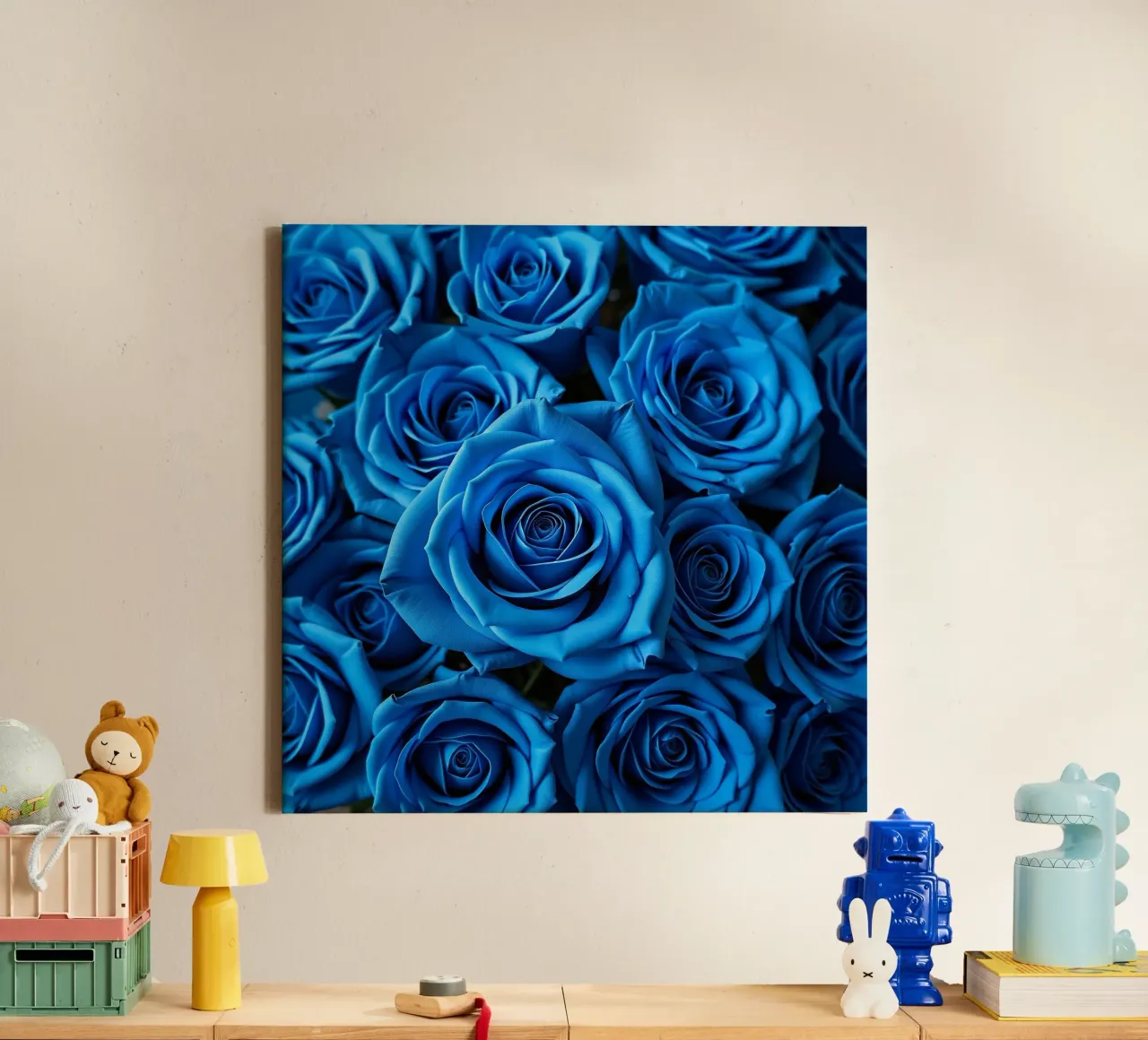 Rozenblauw canvas met Baklijst van Farb- und Blütenzauber by LK