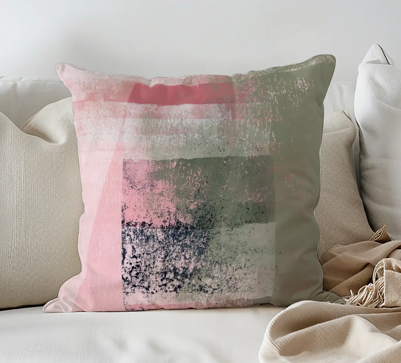 Surfaces 2 | Abstract in Sage Green and Pink cuscino da sabidussi
