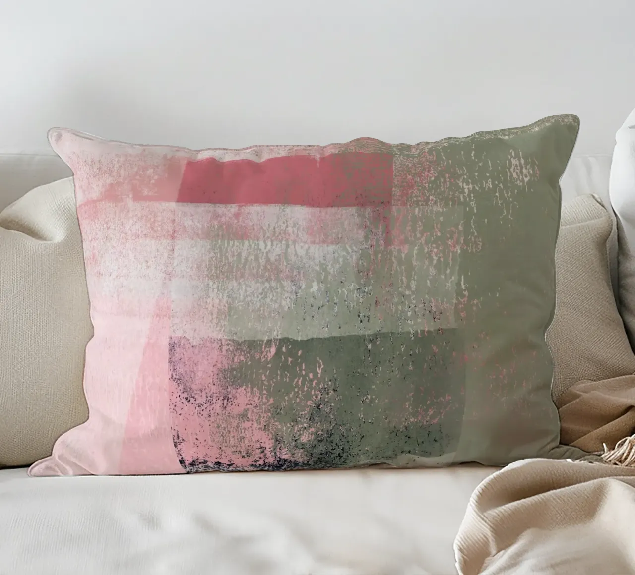 Surfaces 2 | Abstract in Sage Green and Pink cuscino da sabidussi