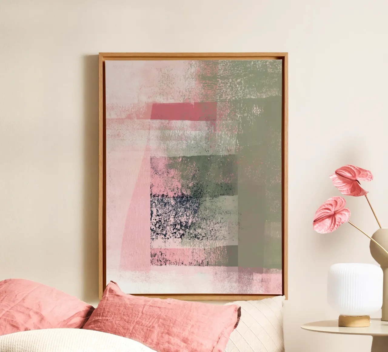 Surfaces 2 | Abstract in Sage Green and Pink tela con Cornice a cassetta da sabidussi