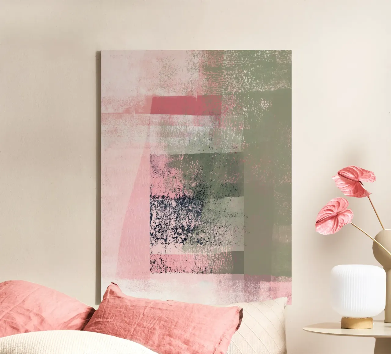 Surfaces 2 | Abstract in Sage Green and Pink tela con Cornice a cassetta da sabidussi