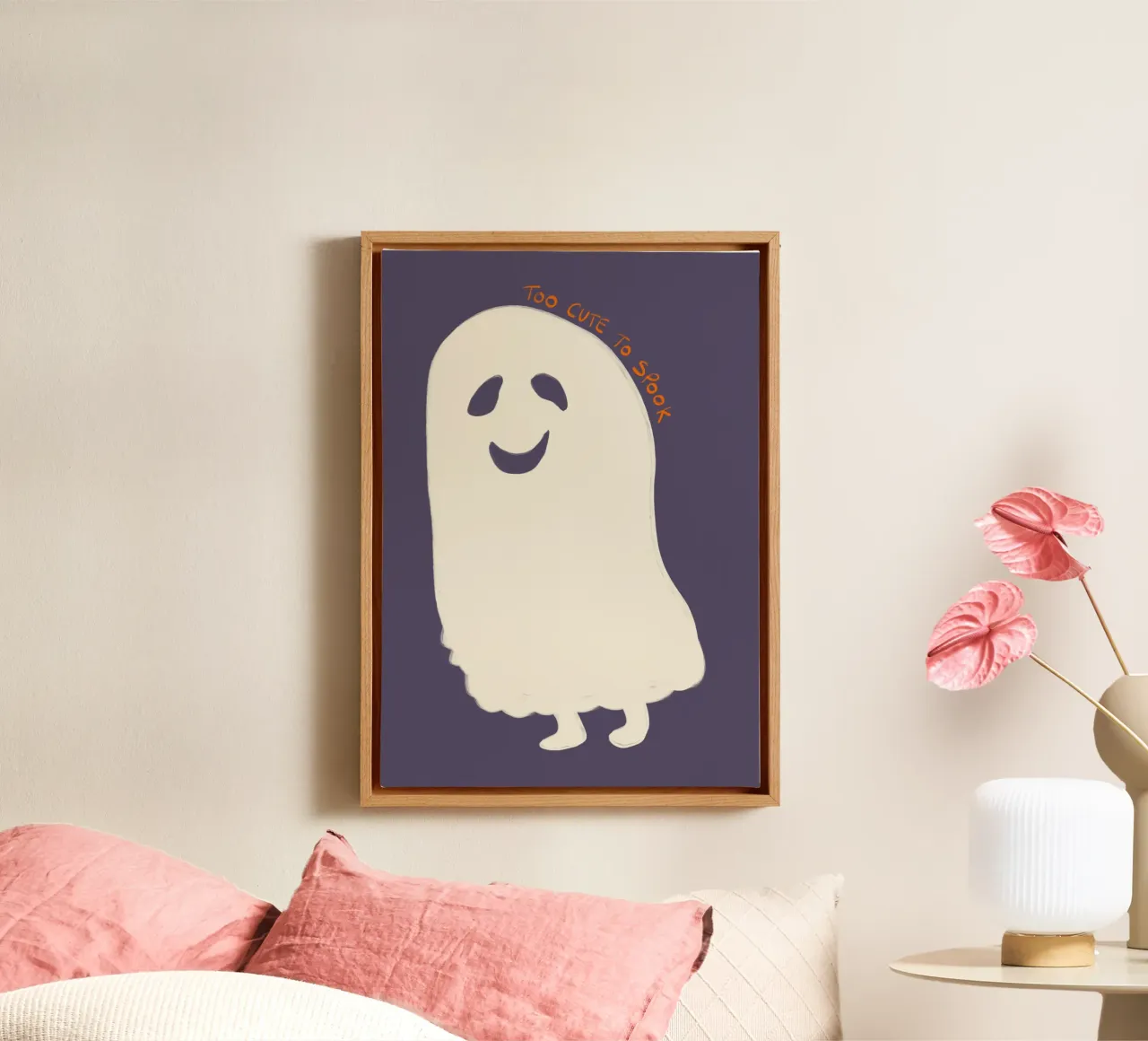 Poster di Halloween troppo carino per spaventare i fantasmi tela con Cornice a cassetta da vintagepod