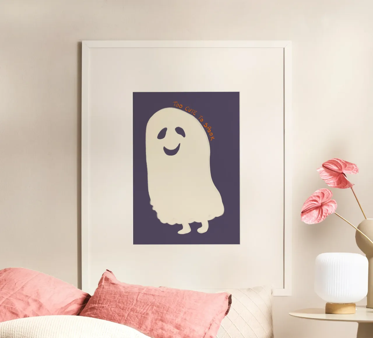 Poster di Halloween troppo carino per spaventare i fantasmi poster con telaio in alluminio da vintagepod