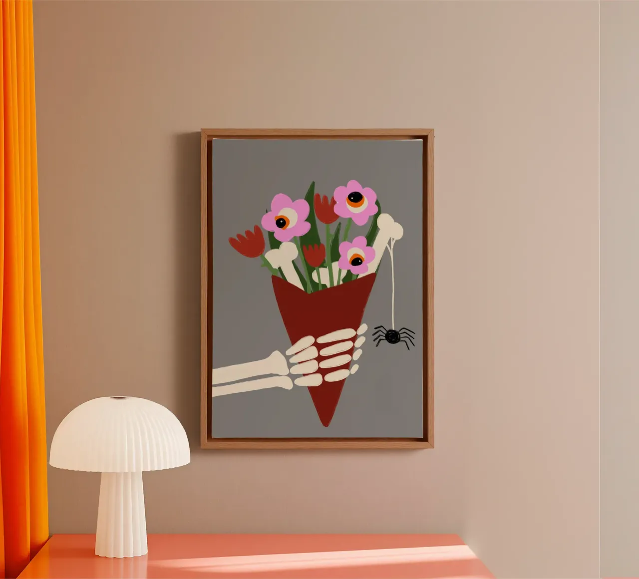 Bouquet di fiori a forma di mano di scheletro Arte spettrale tela con Cornice a cassetta da vintagepod
