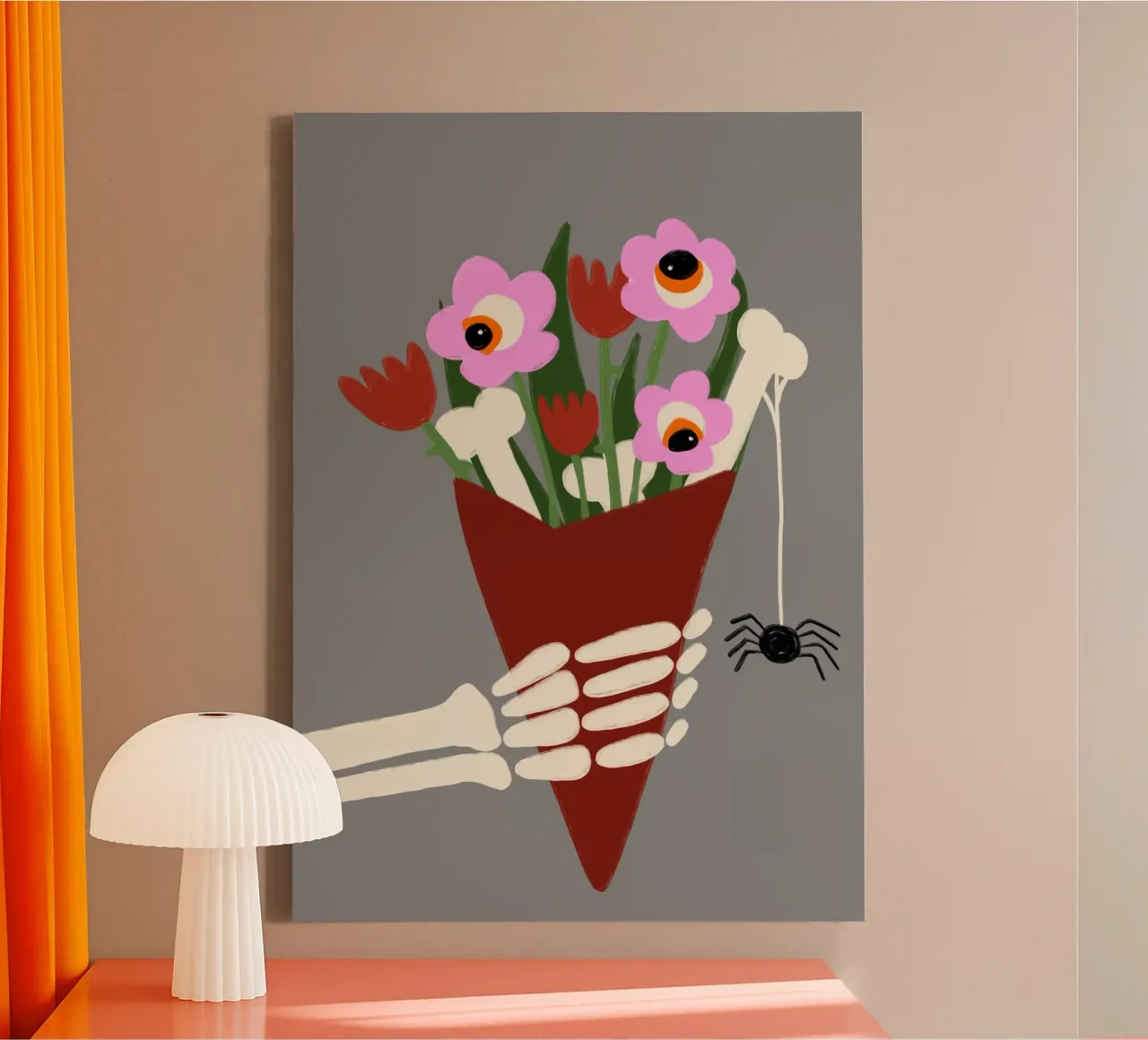 Bouquet di fiori a forma di mano di scheletro Arte spettrale tela con Cornice a cassetta da vintagepod