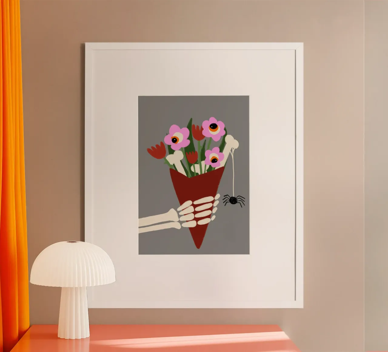 Bouquet di fiori a forma di mano di scheletro Arte spettrale poster con telaio in alluminio da vintagepod