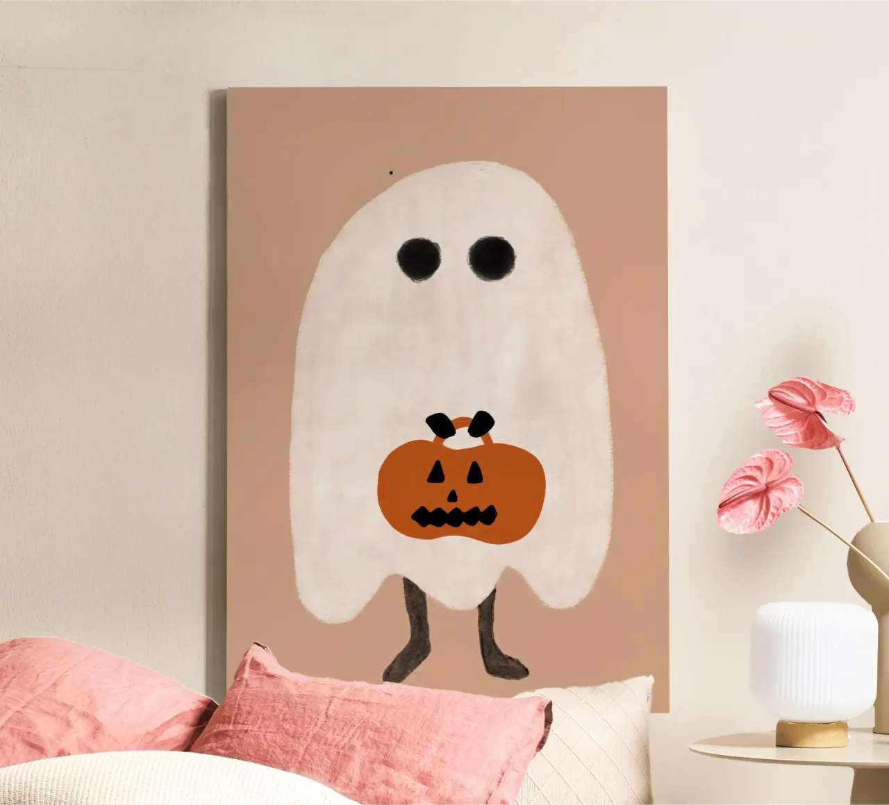 Poster minimalista con cestino di zucca fantasma tela con Cornice a cassetta da vintagepod