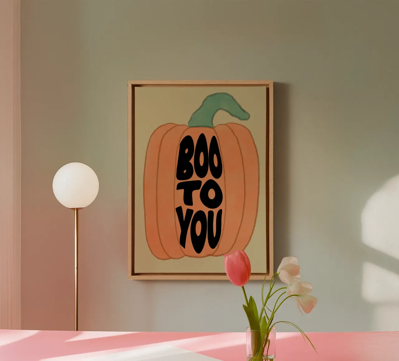 BOO TO YOU Calabaza Groovy Póster de Halloween lienzo con Marco flotante de vintagepod