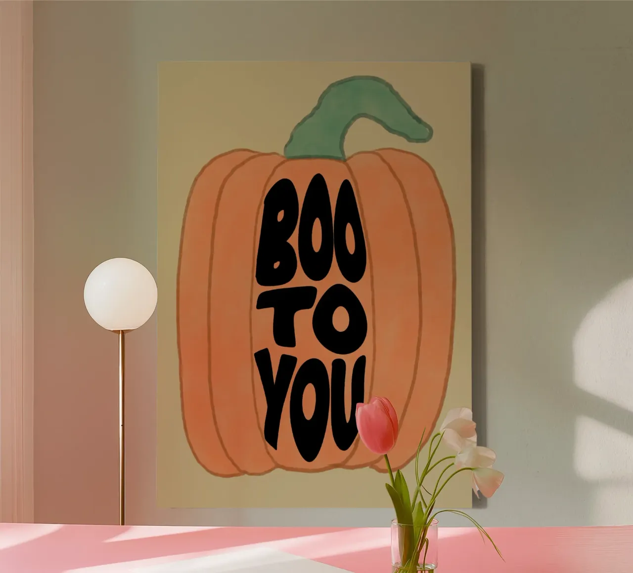 BOO TO YOU Calabaza Groovy Póster de Halloween lienzo con Marco flotante de vintagepod