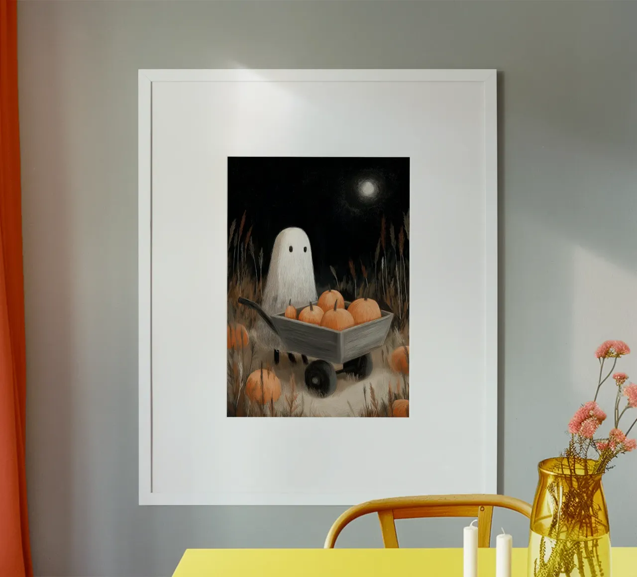 Poster con zucca fantasma e luna di raccolto poster da vintagepod
