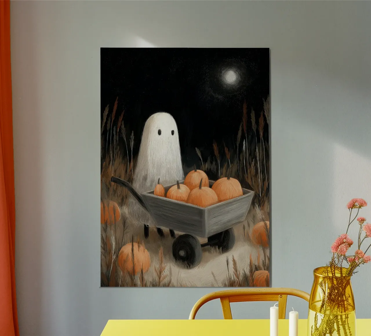 Poster con zucca fantasma e luna di raccolto poster da vintagepod