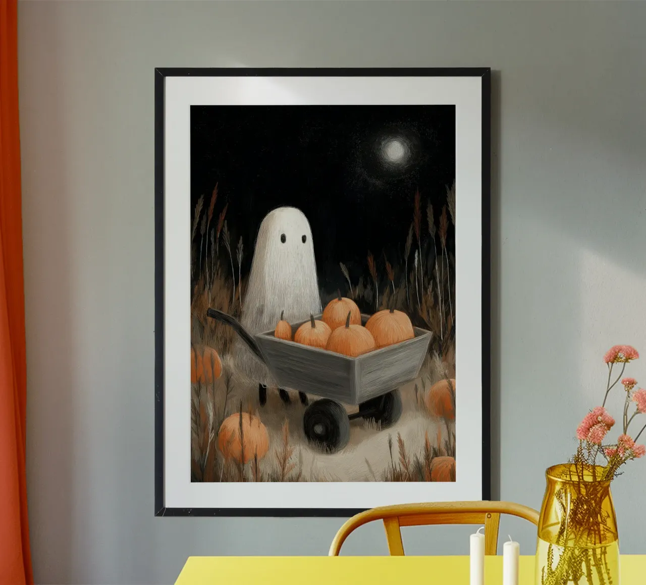 Poster con zucca fantasma e luna di raccolto poster da vintagepod