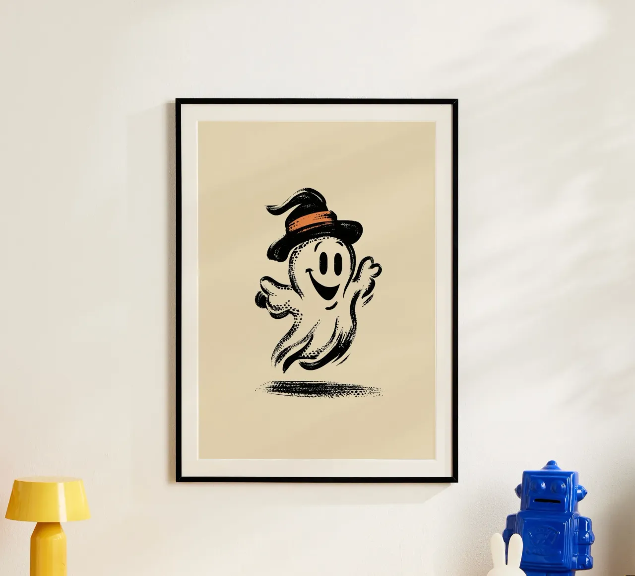 Felice fantasma cappello da strega poster retrò di Halloween poster da vintagepod
