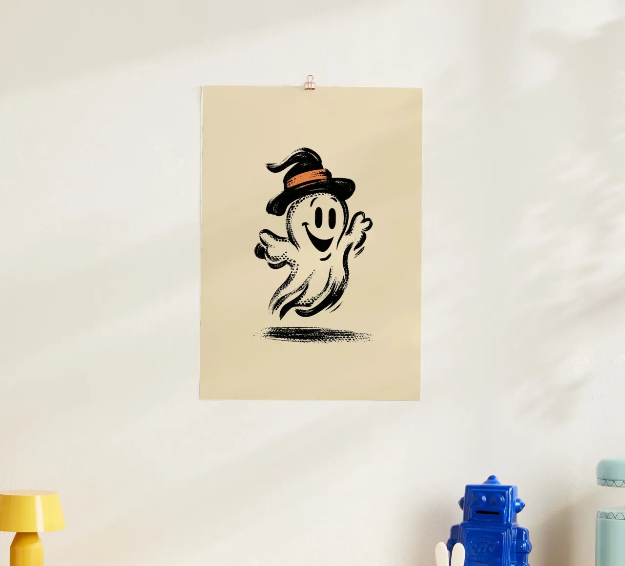 Felice fantasma cappello da strega poster retrò di Halloween poster da vintagepod