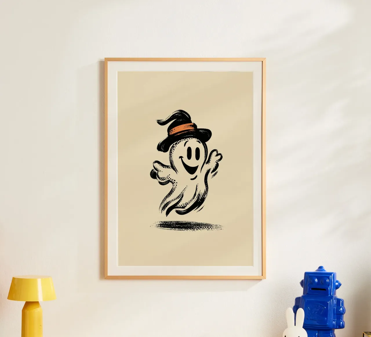 Felice fantasma cappello da strega poster retrò di Halloween poster da vintagepod