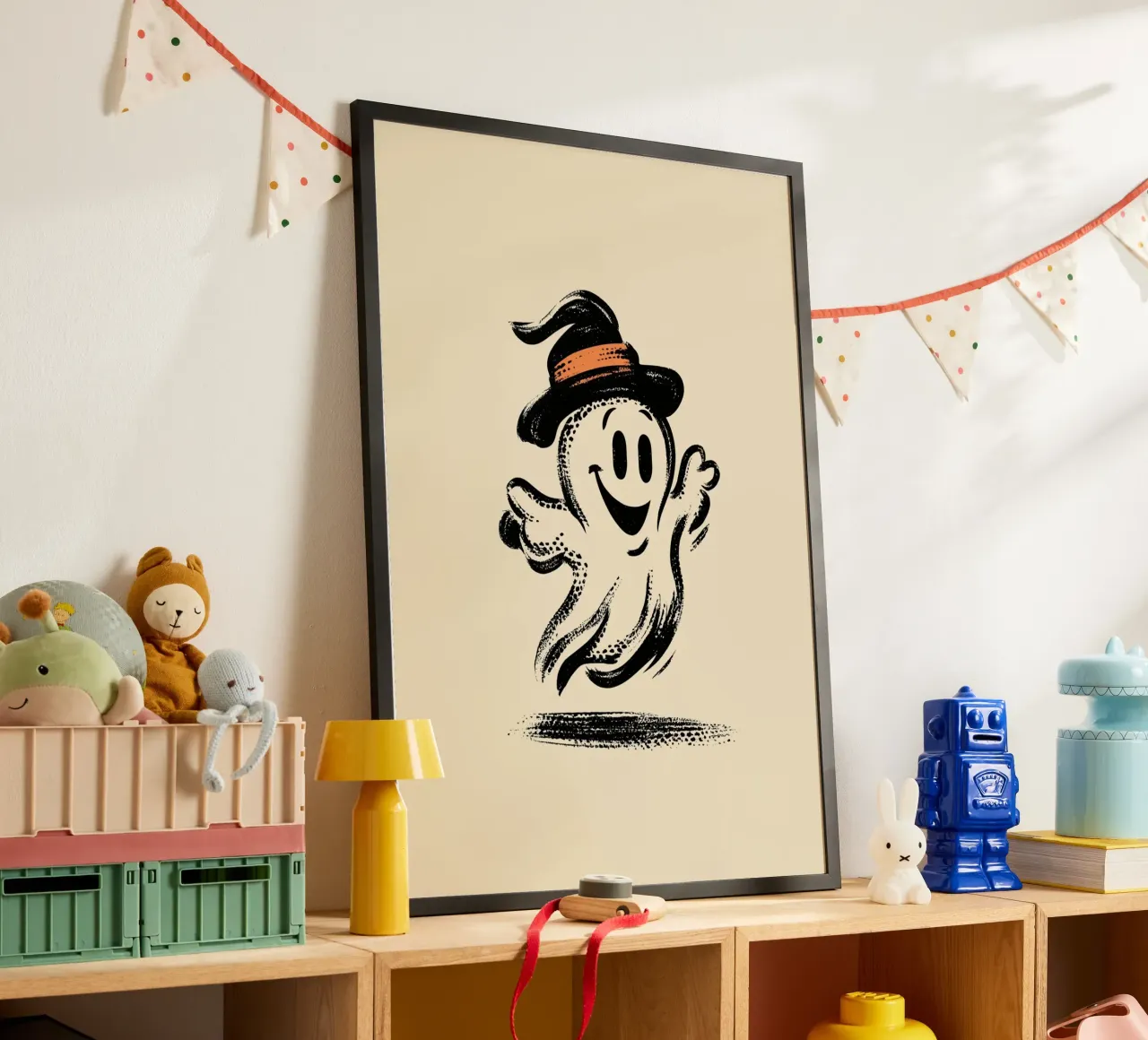 Felice fantasma cappello da strega poster retrò di Halloween poster da vintagepod