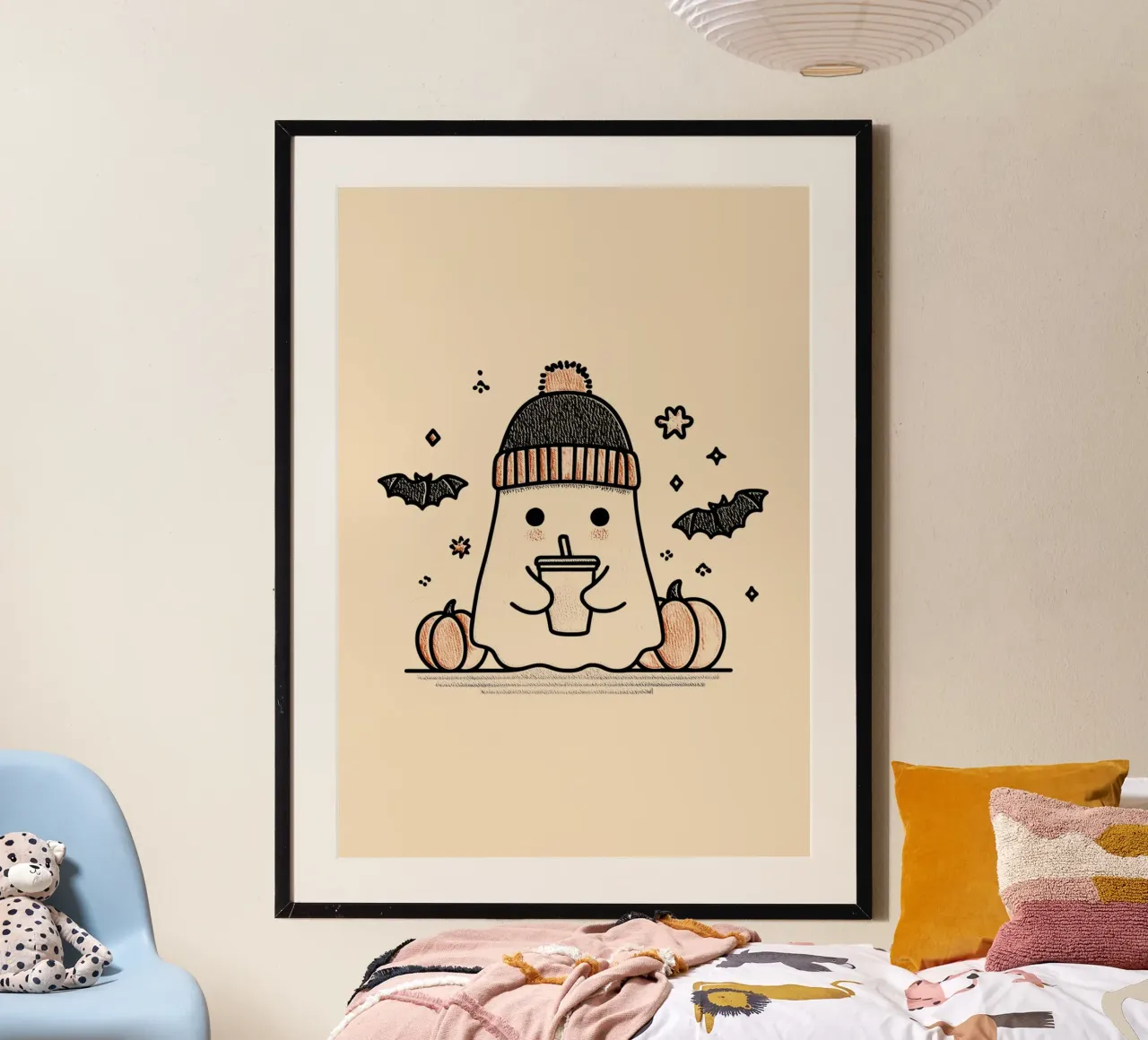 Carino il fantasma della zucca, caffè accogliente e autunnale poster da vintagepod
