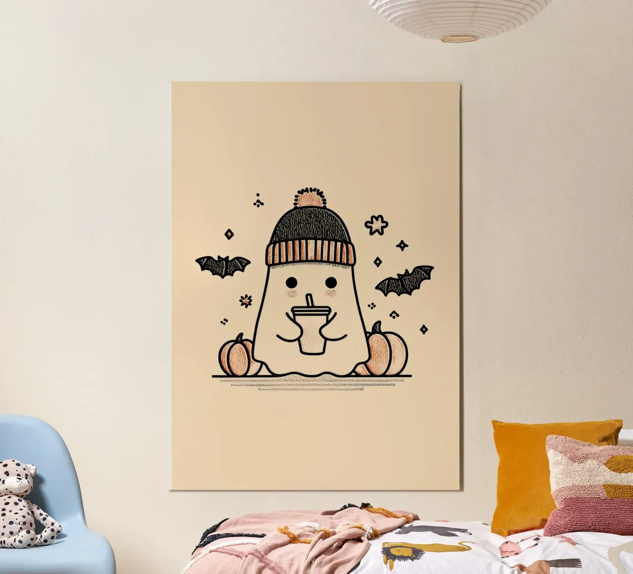 Carino il fantasma della zucca, caffè accogliente e autunnale poster da vintagepod